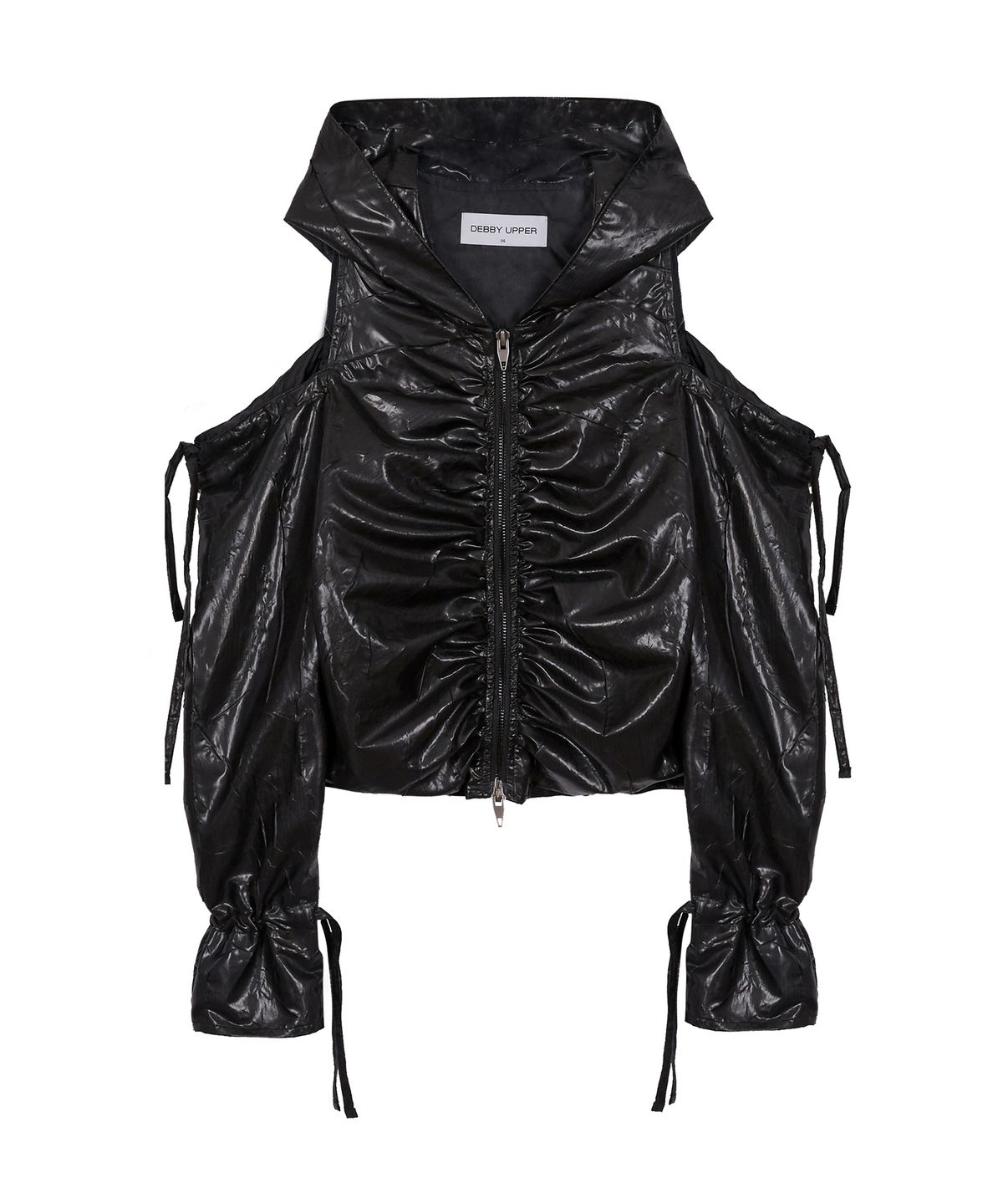데비어퍼(DEBBY UPPER) SHIRRING CUT OUT HOOD ZIP-UP_BLACK