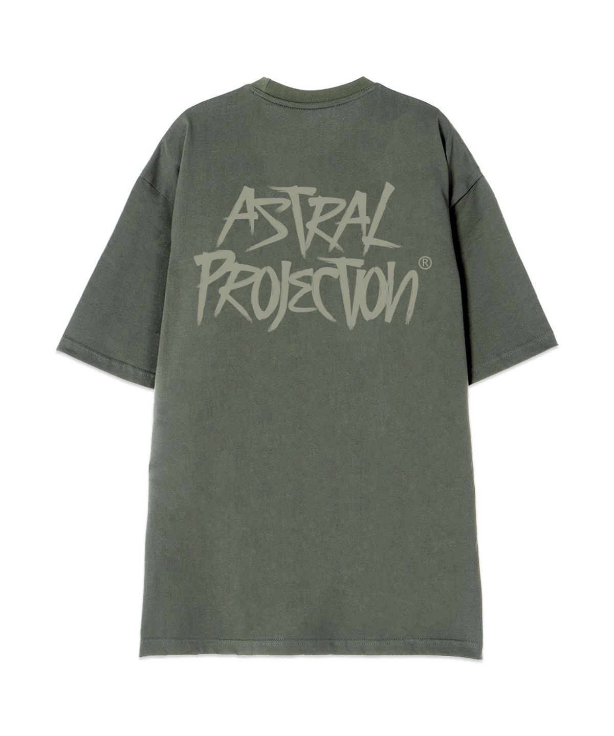 아스트랄 프로젝션(ASTRAL PROJECTION) [오버핏]그래피티 레터링13수 면 라운드 넥 반팔 티셔츠_카키
