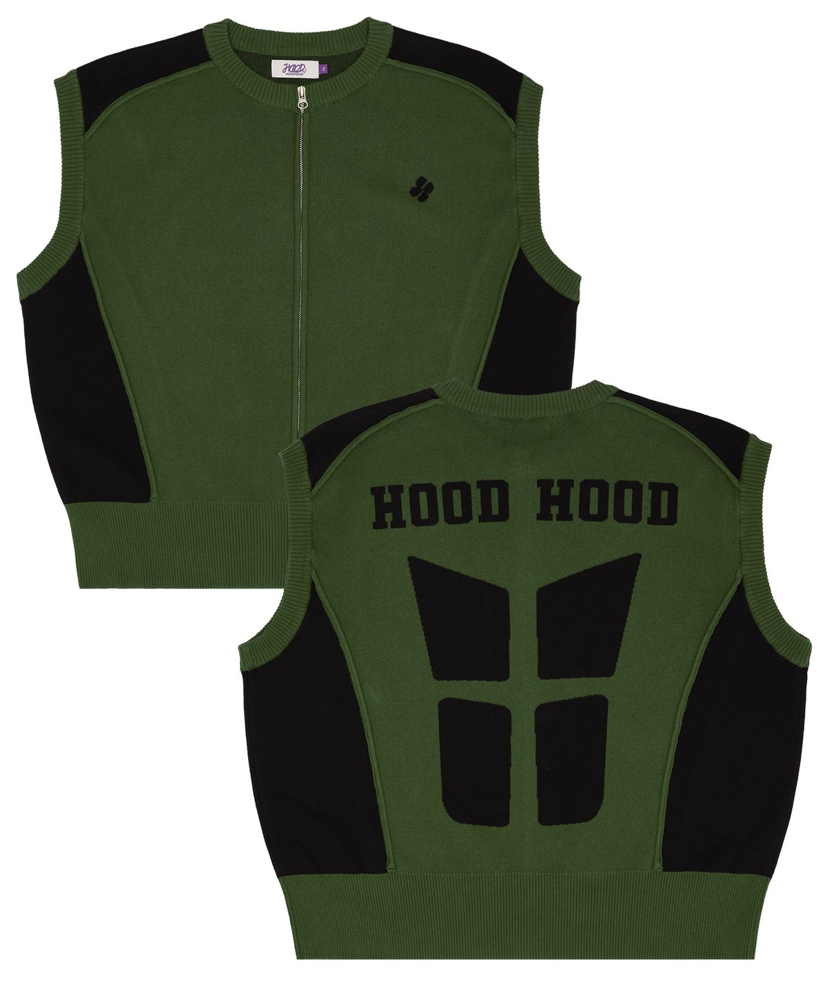 후드후드(HOODHOOD) 레이싱 니트 집업 베스트 카키