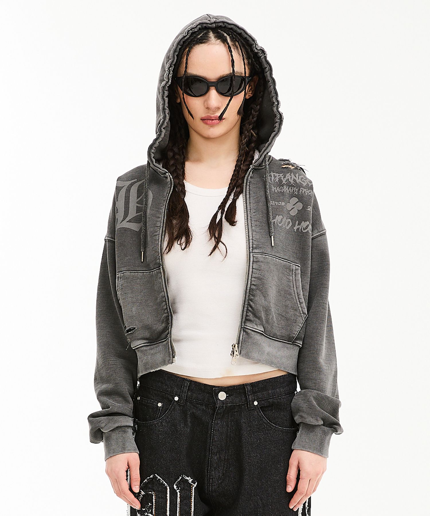 ★HOODHOOD★ Pigment damage hood zip-up charcoal MUSINSA | HOODHOOD Pigment damage hood zip-up charcoal