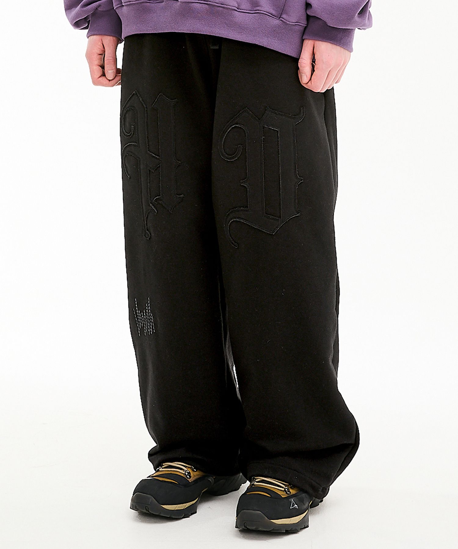 MUSINSA | HOODHOOD HD Applique Series Stitch Sweatpants Black