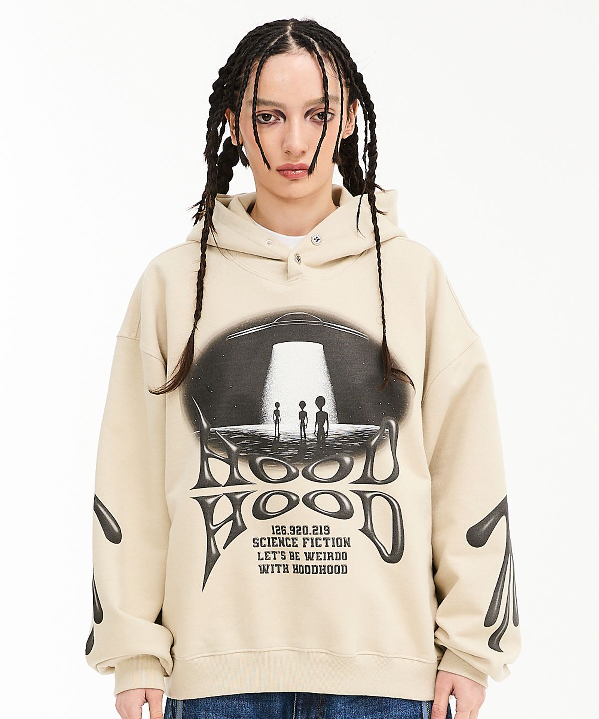 후드후드(HOODHOOD) 에일리언 아트웍 후드 베이지