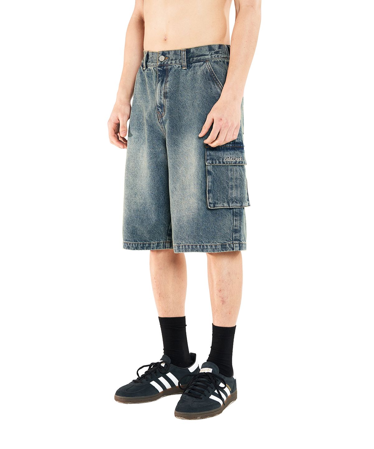 ショートパンツ ODD STUDIO Sand Washing Cargo Denim Half Pants ODD STUDIO Sand Washing Cargo Denim Half Pants (Odd Studio