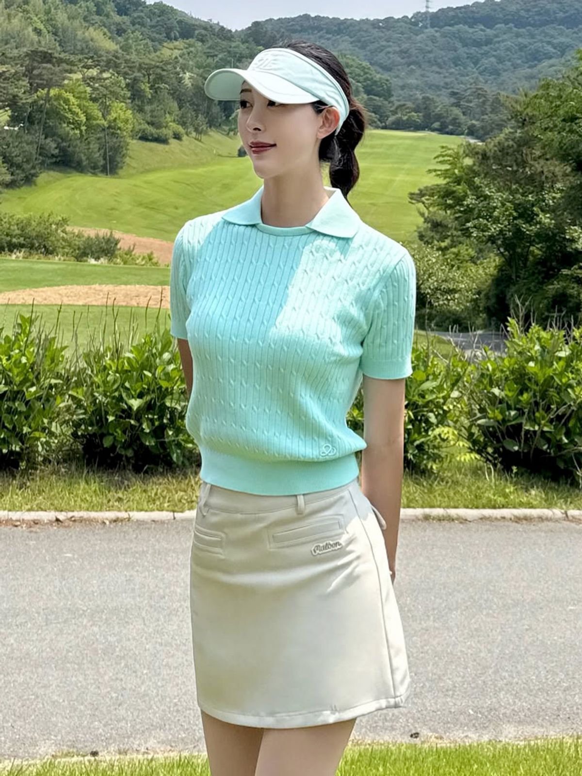 투에니스홀(20TH HOLE) 케이블 톤앤톤 로고 니트 우먼 [MINT]