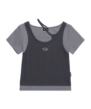 오드 시그니처 2WAY 레이어드 티셔츠 - GRAY/CHARCOAL