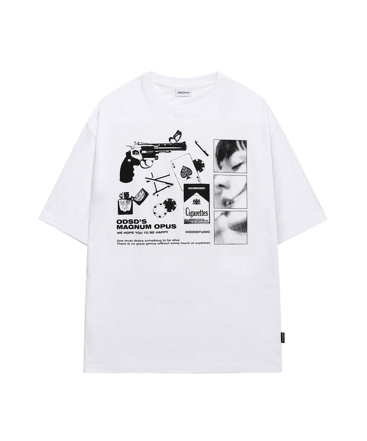 오드스튜디오(ODDSTUDIO) 콜라주 그래픽 오버핏 티셔츠 - WHITE