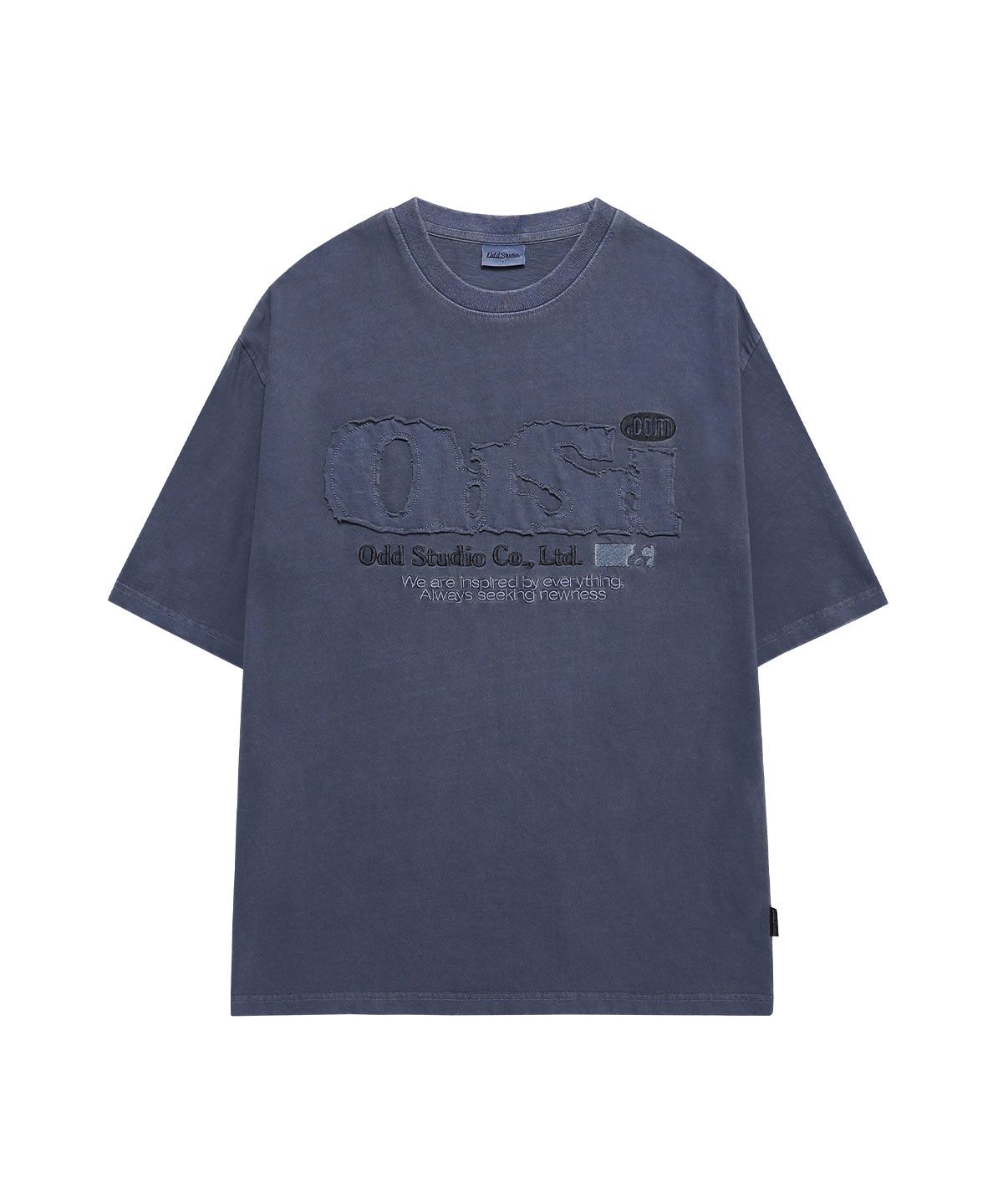 오드스튜디오(ODDSTUDIO) ODSD 피그먼트 데미지 티셔츠 - NAVY