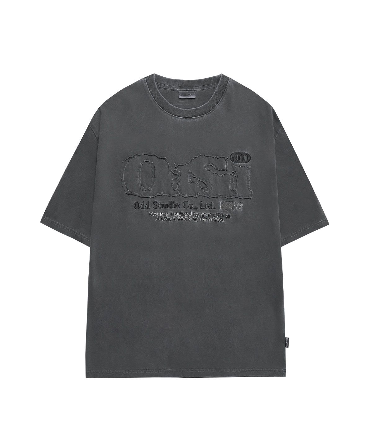 오드스튜디오(ODDSTUDIO) ODSD 피그먼트 데미지 티셔츠 - LIGHT CHARCOAL
