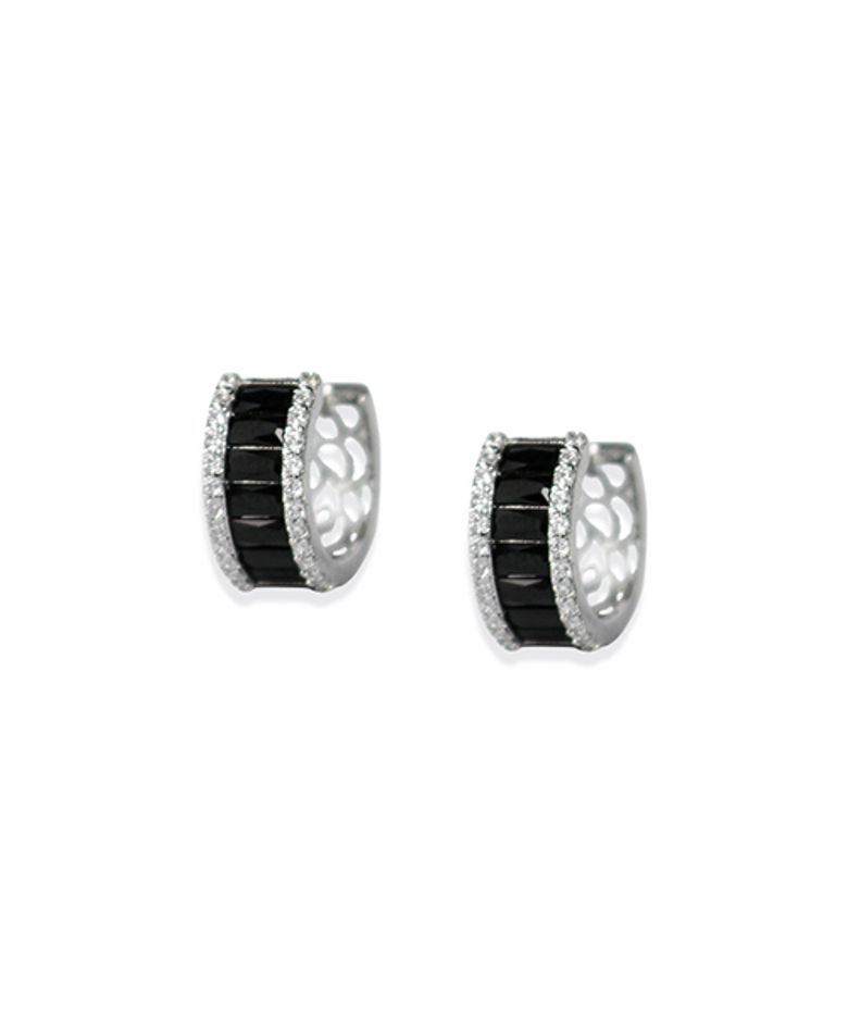 크리스탈 유리조각 미니 링 귀걸이_블랙 Crystal Glass Piece Mini Ring Earrings_Black