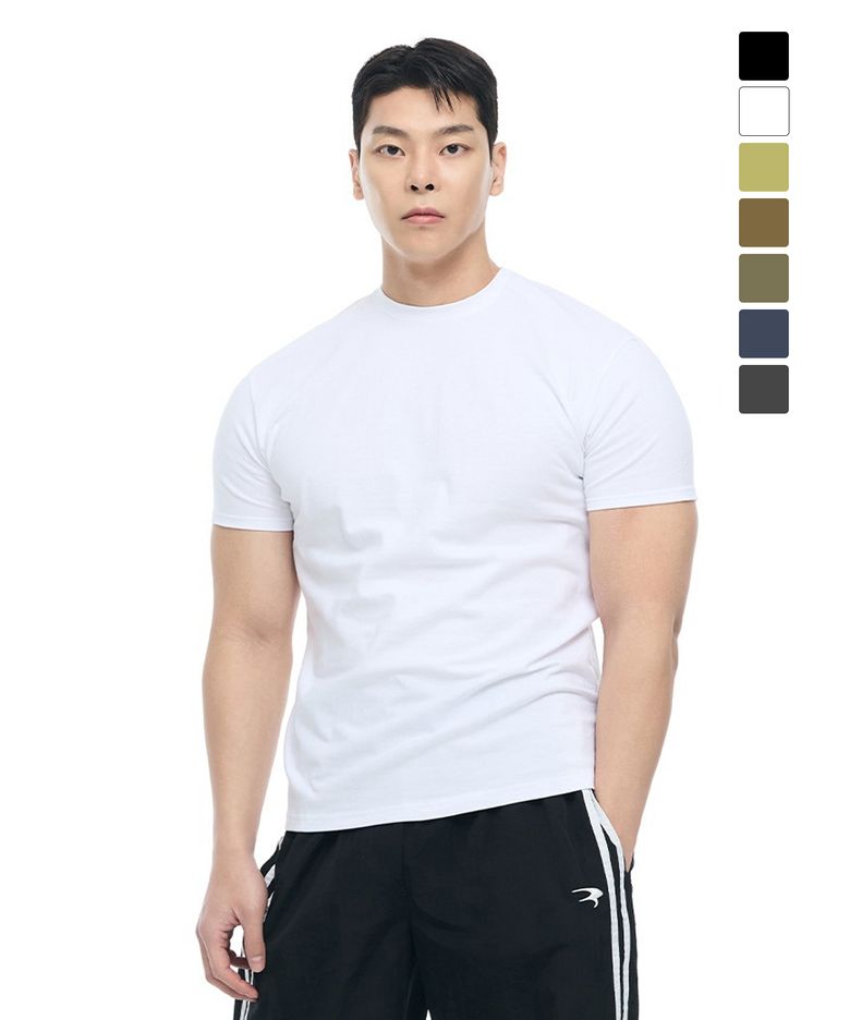 더블코튼 무지 머슬핏 반팔 티셔츠_7Color