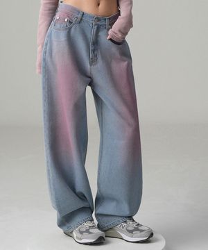 POP Pink Brush Denim Pants LIGHT BLUE