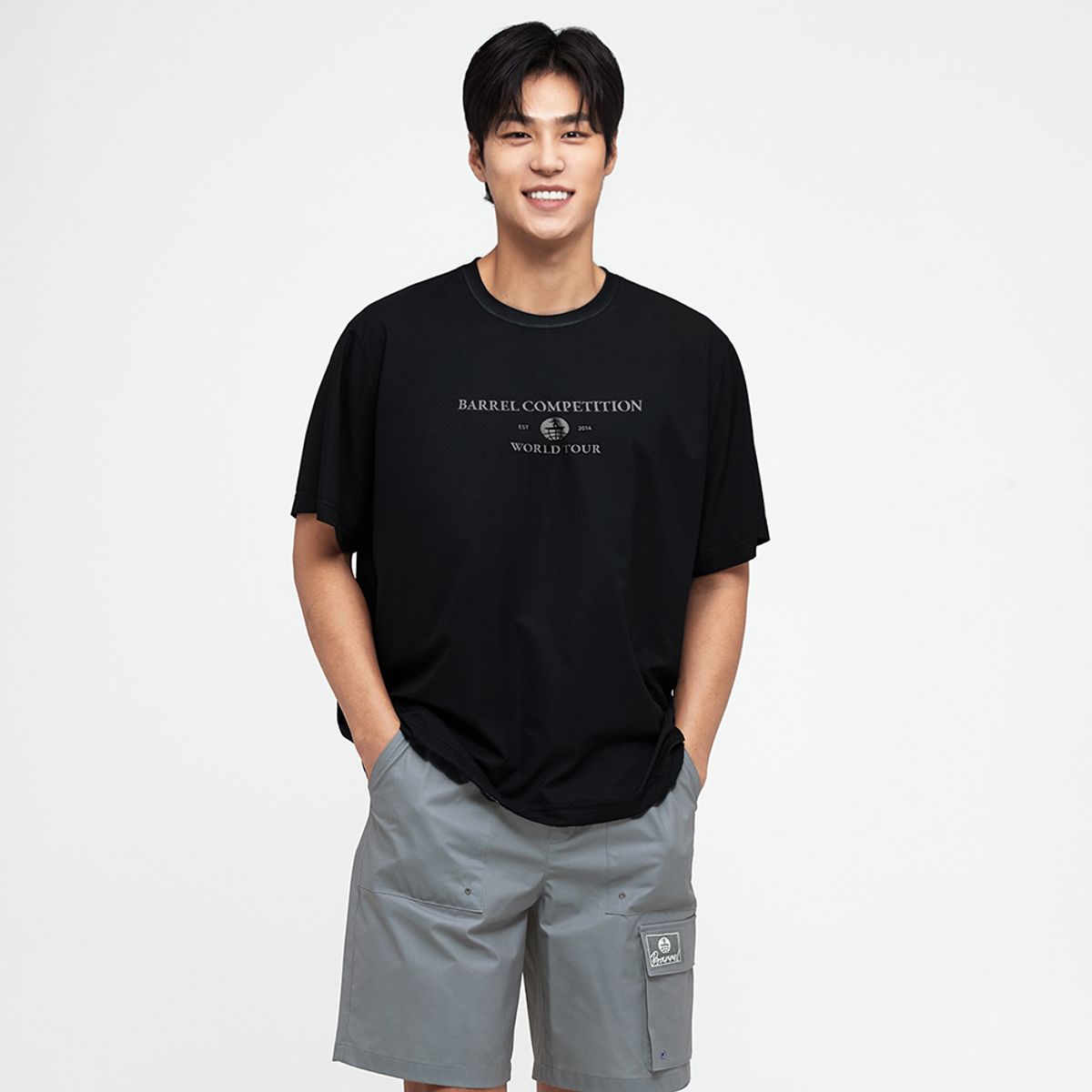배럴(BARREL) 맨 노티컬 사각메쉬 반팔 티셔츠 블랙 (B4SMWSS101BLK)