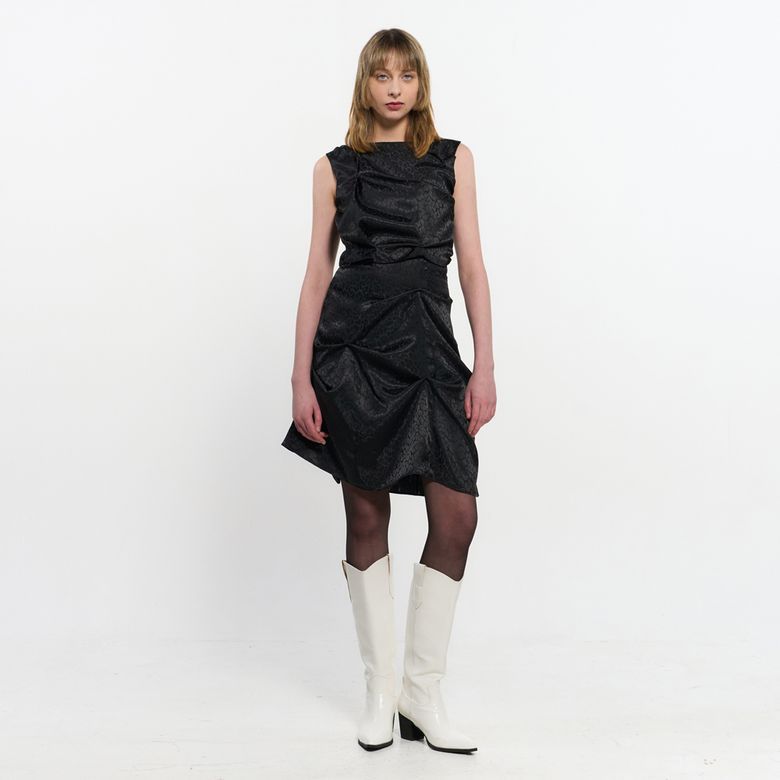 DOZI - Satin Leopard Dress _ BLACK
