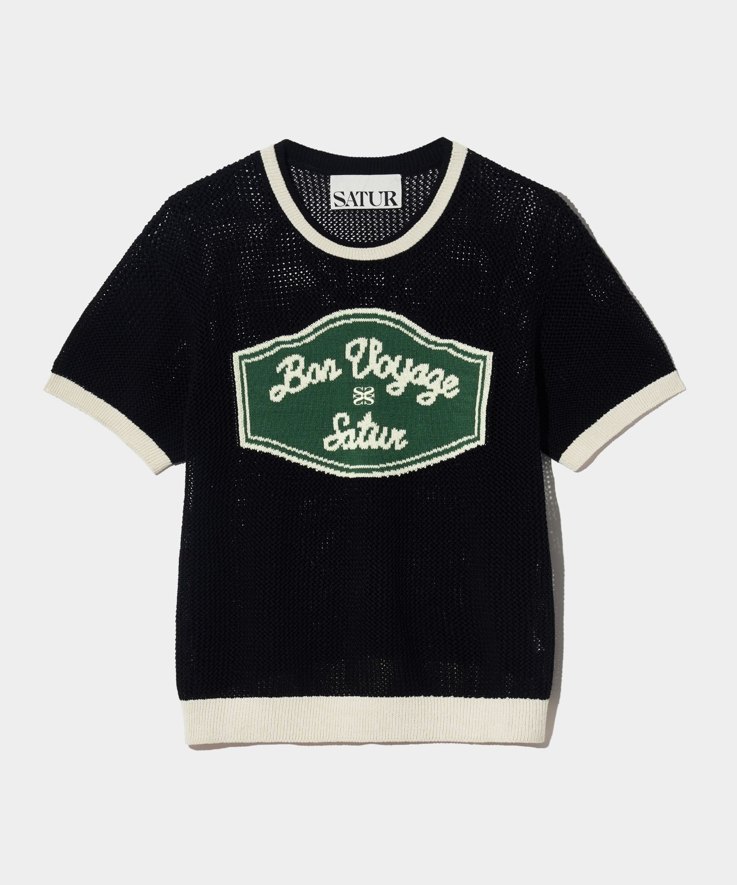 MUSINSA | SATUR Bon Voyage Artwork Logo Crew Neck Half Knit