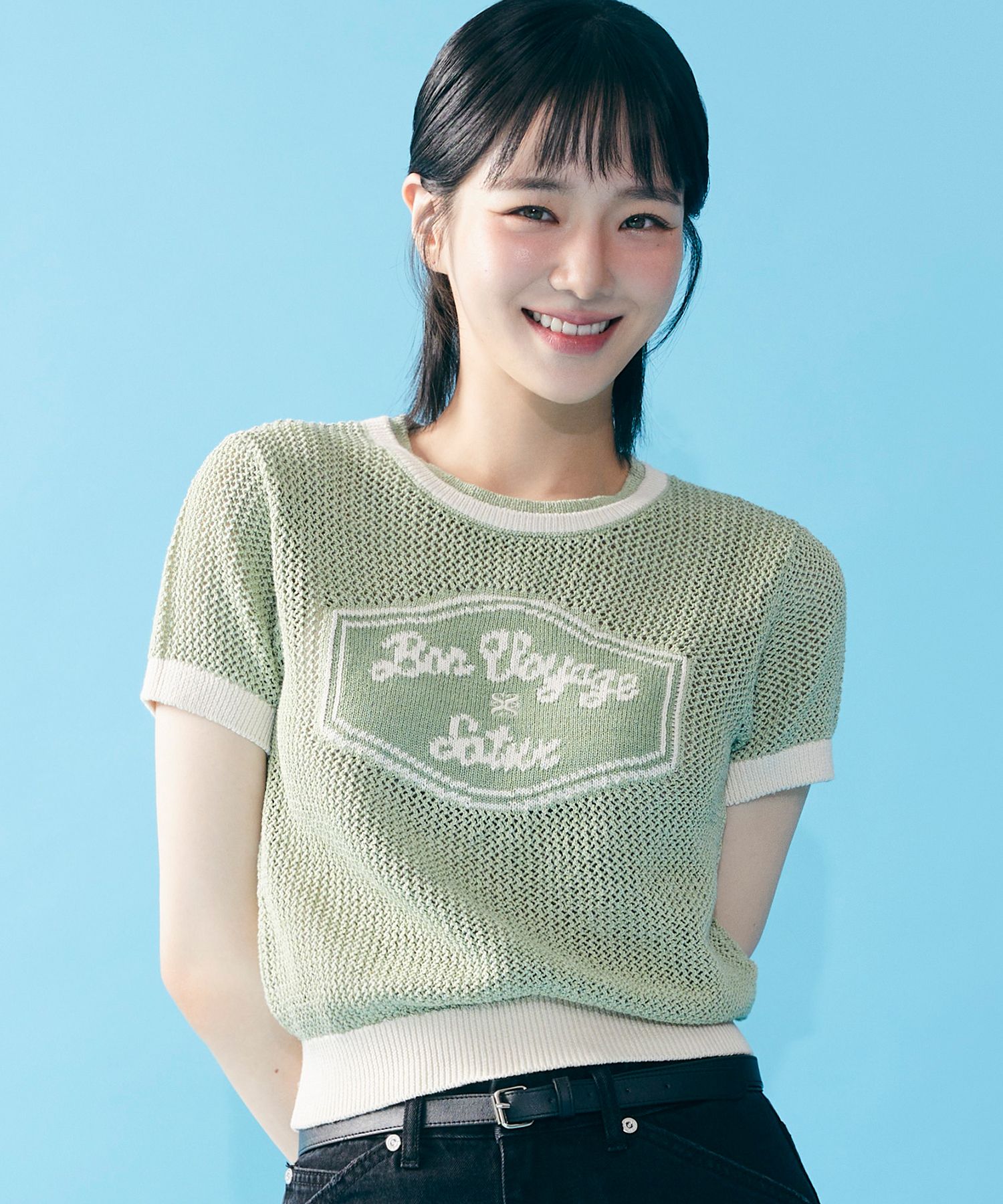 ★SATUR★Bon Voyage Artwork Logo Crew Neck Half Knit SATUR】 (W) BON VOYAGE ARTWORK LOGO CREW NECK HALF KNIT