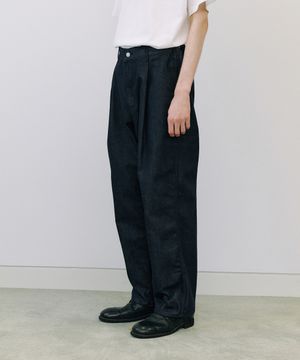 deep tuck washed denim pants (deep blue)