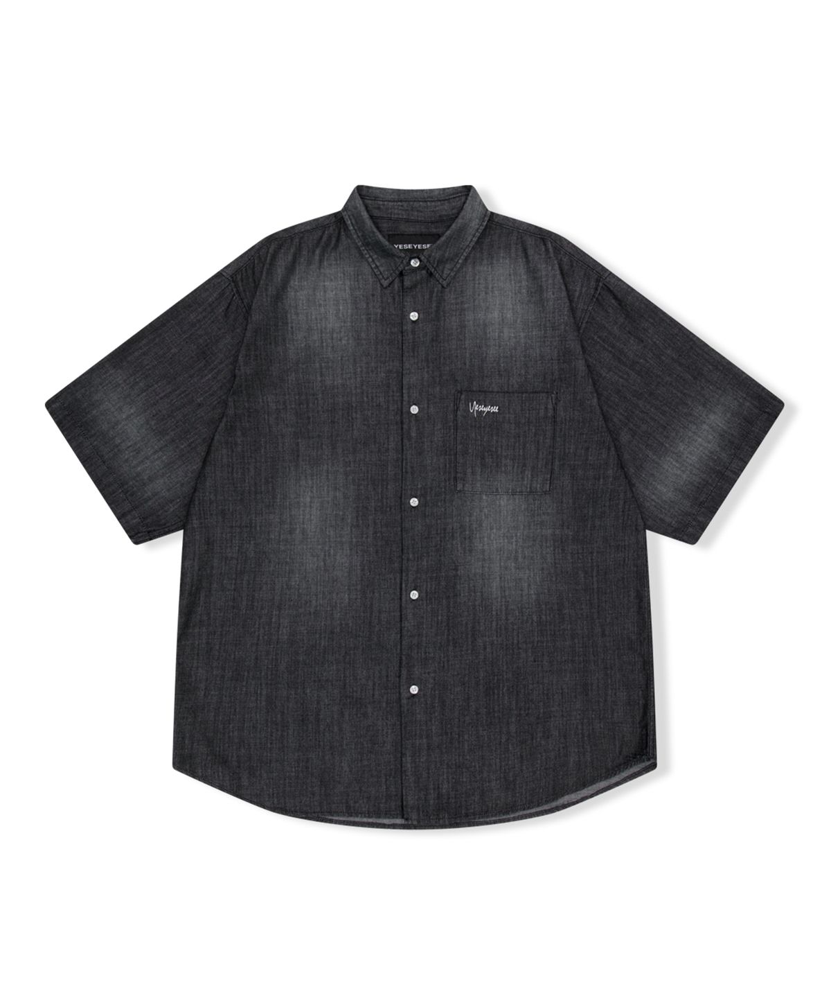 예스아이씨(YESEYESEE) Loose Fit Denim Half Shirts Black