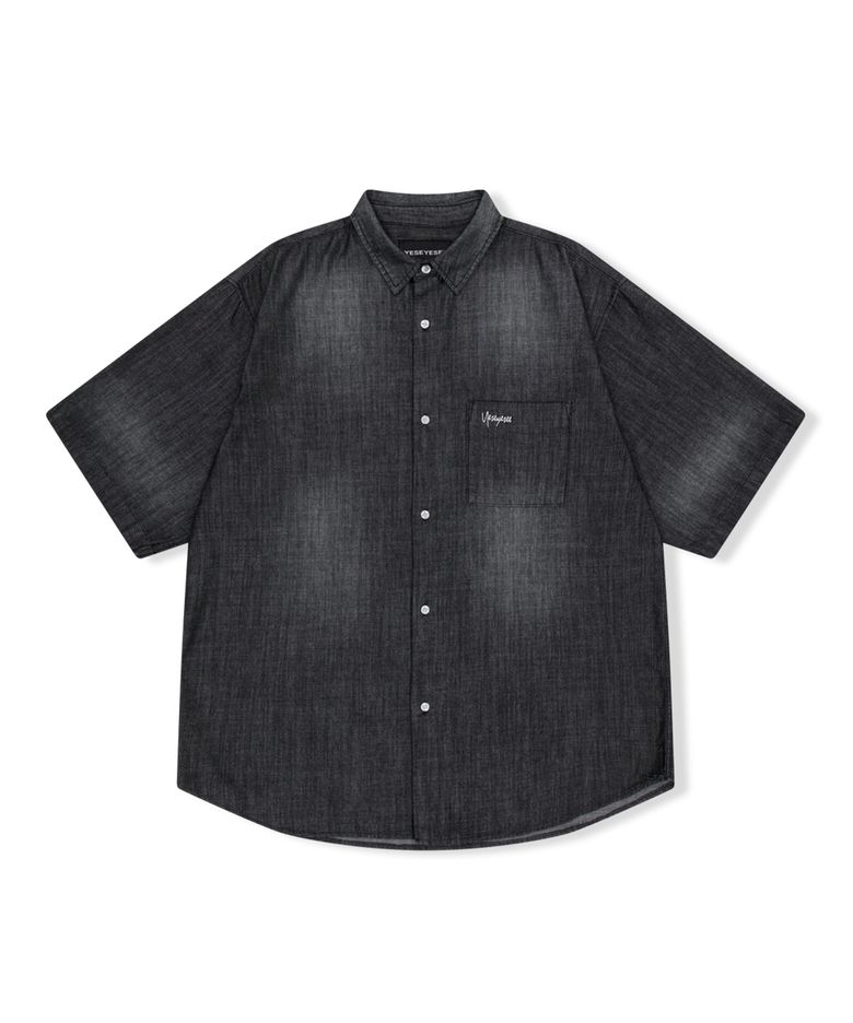 Loose Fit Denim Half Shirts Black