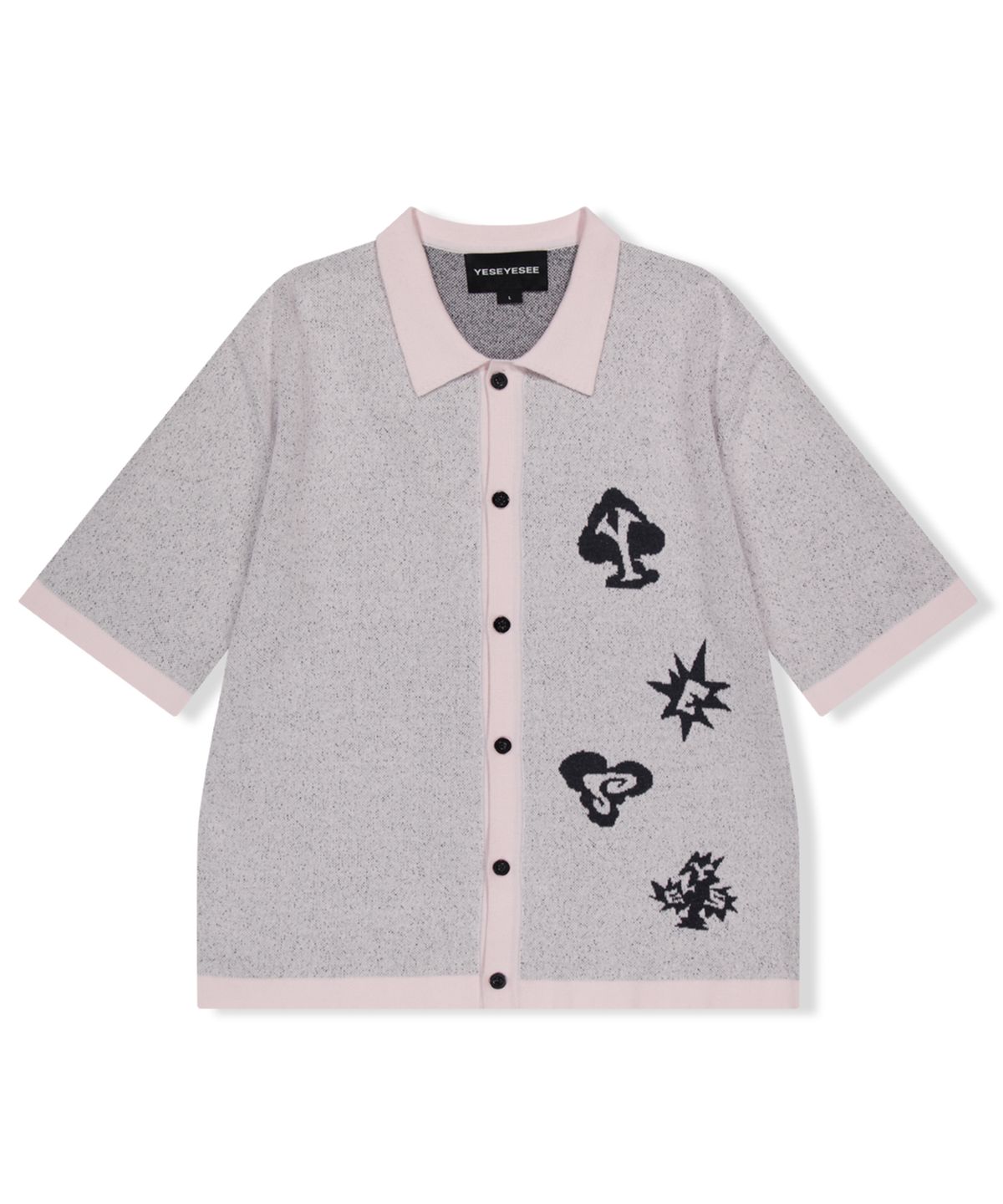 예스아이씨(YESEYESEE) Poker Icons Knit Half Shirts Light Pink