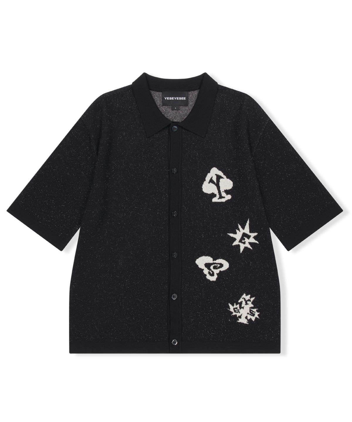 예스아이씨(YESEYESEE) Poker Icons Knit Half Shirts Black
