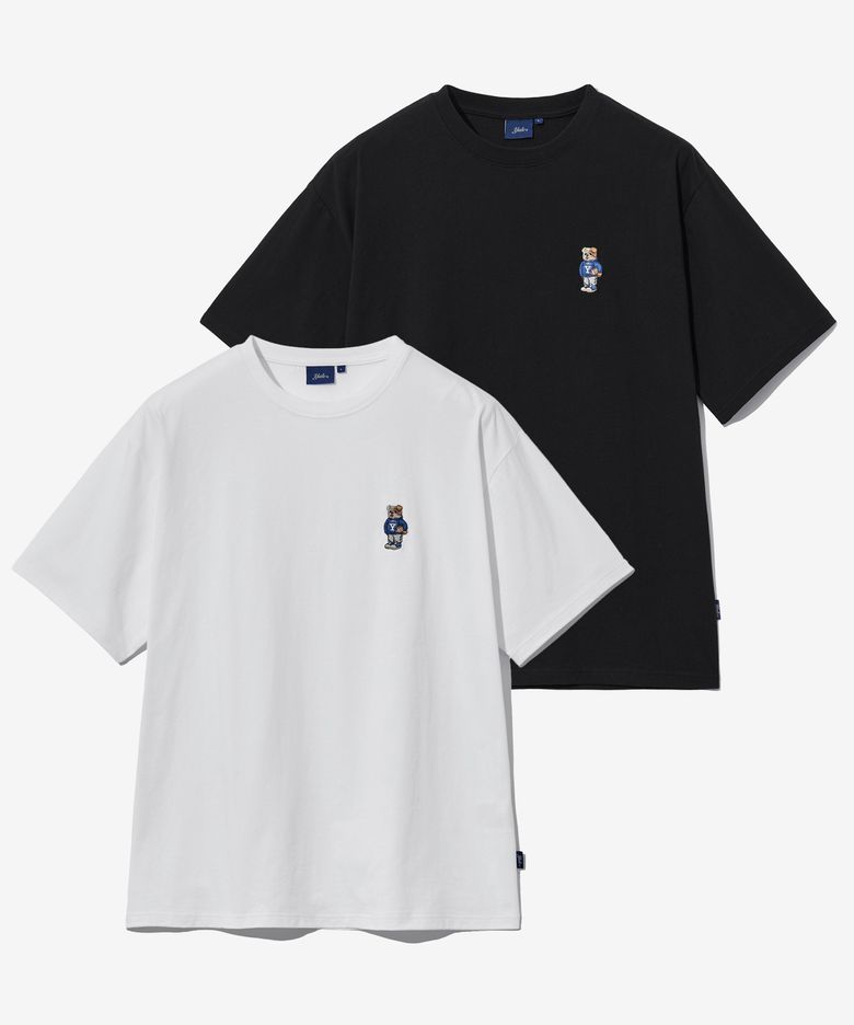 [2PACK] 엠브로이더리 댄 반팔티셔츠 화이트/블랙