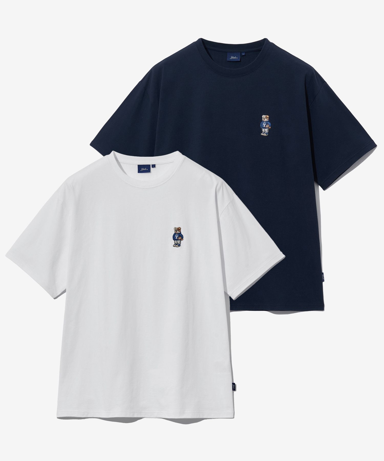 ☆YALE☆ 2PACK EMBROIDERY DAN TSHIRT WHITE NAVY YEM9SS301AN MUSINSA | YALE [2PACK] Embroidered Dan Short Sleeve T-shirt