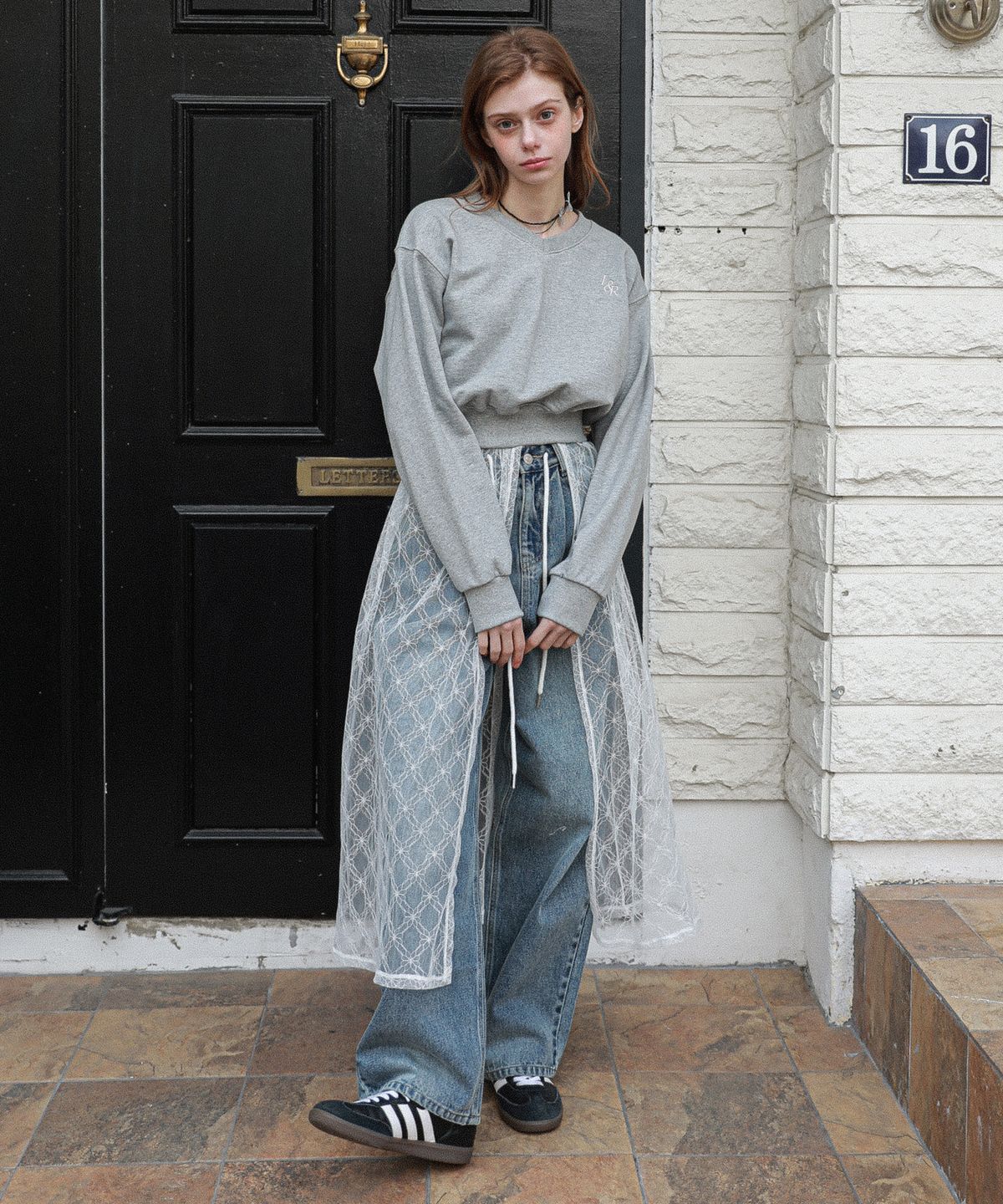 로시로우(LOSSYROW) Wide string denim pants  Wash blue