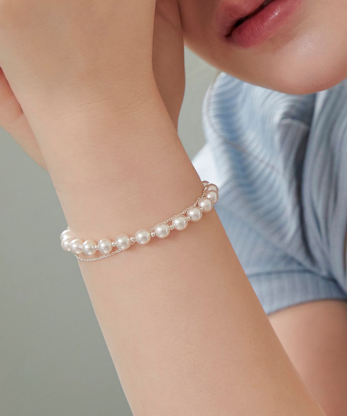 디모멘트(DMOMENT) Odette 스와로브스키 진주 두줄 은 팔찌 (925실버)