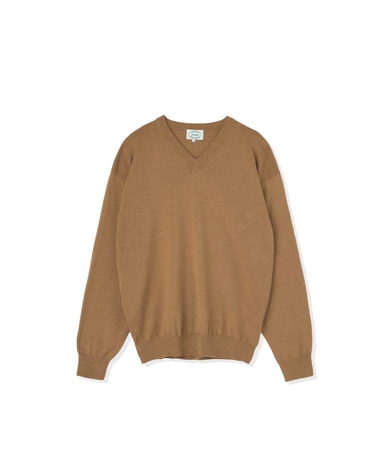 Cotton V-Neck Knit (Camel)