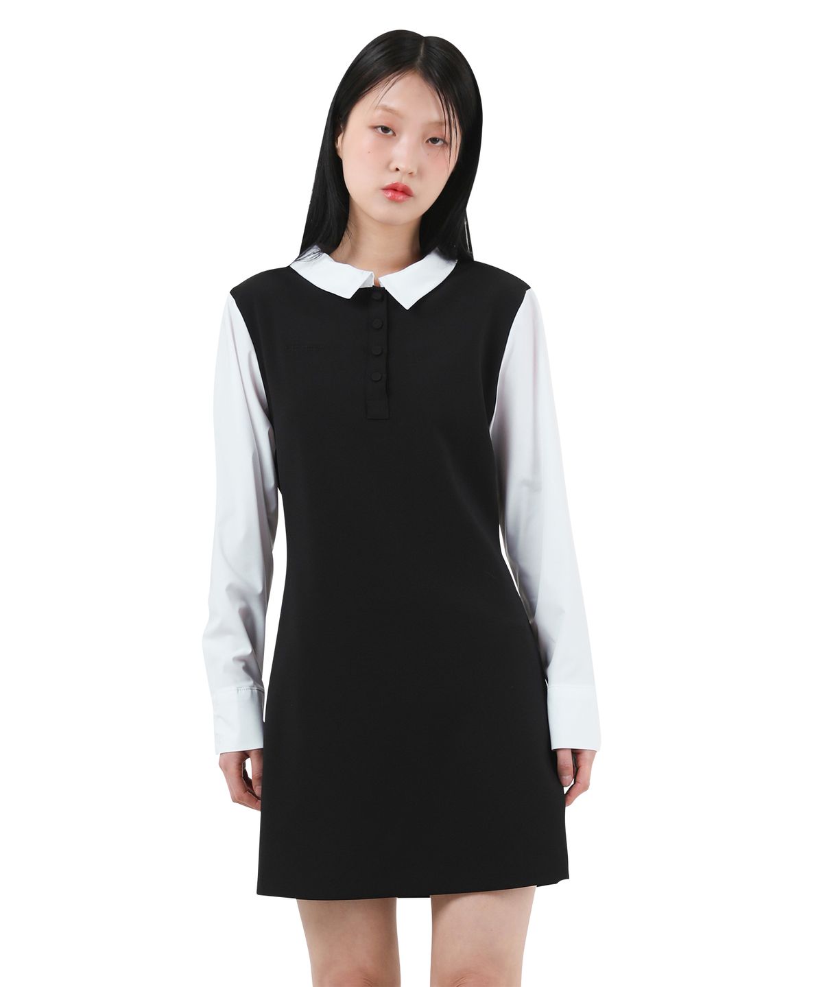카타르시스(KATHARSIS) 배색 코르셋 카라 원피스 블랙 ONE SIZE