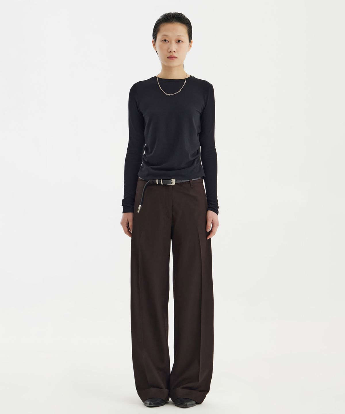 유스(YOUTH) Shirring L/S T-Shirt - Black
