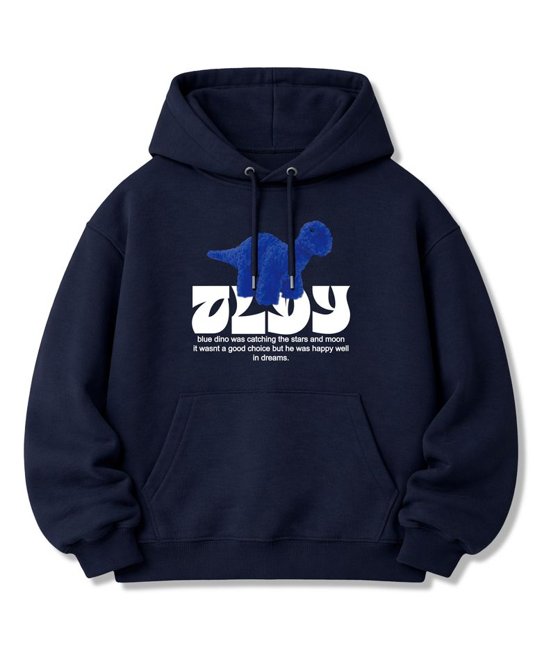 [기모선택] 디노 오버핏 후디 후드 티셔츠 Navy