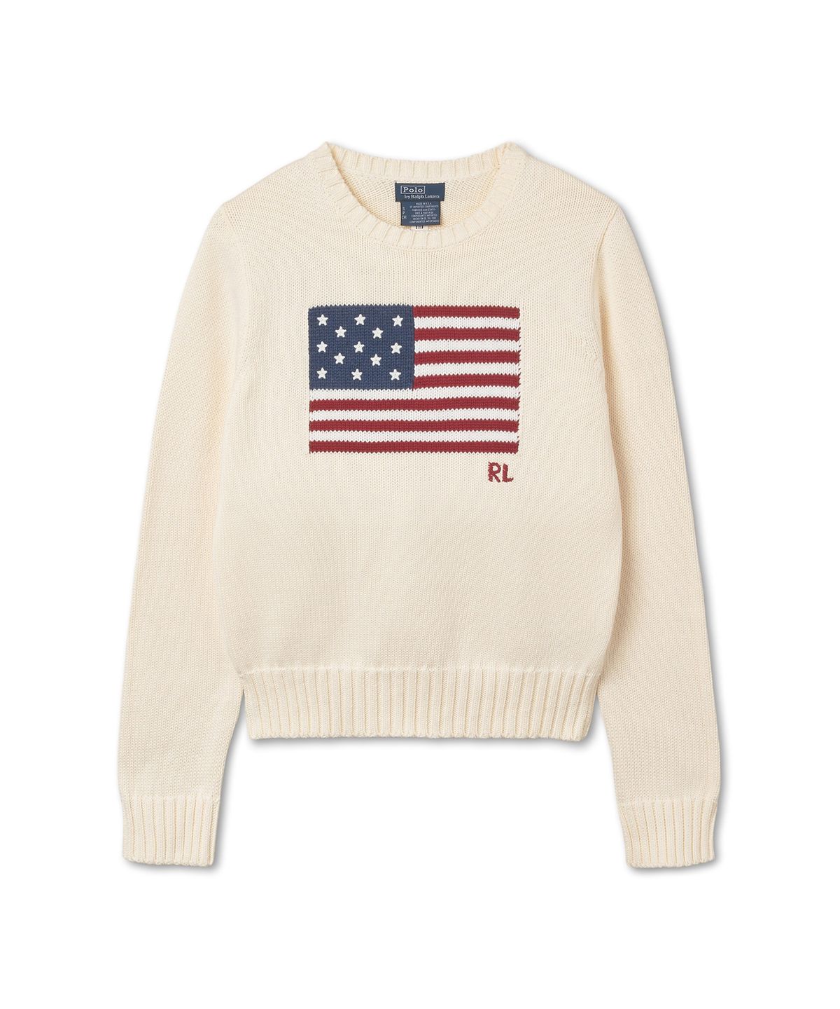 폴로 랄프 로렌(POLO RALPH LAUREN) W 플래그 코튼 크루넥 스웨터 - 내추럴