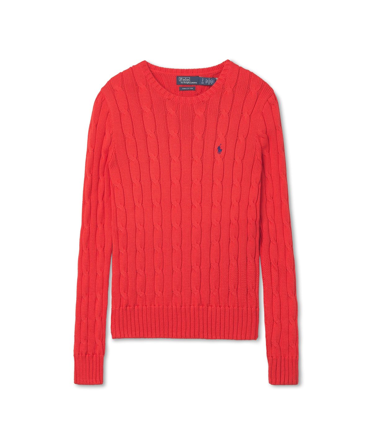 폴로 랄프 로렌(POLO RALPH LAUREN) W 케이블 니트 코튼 크루넥 스웨터 - 레드