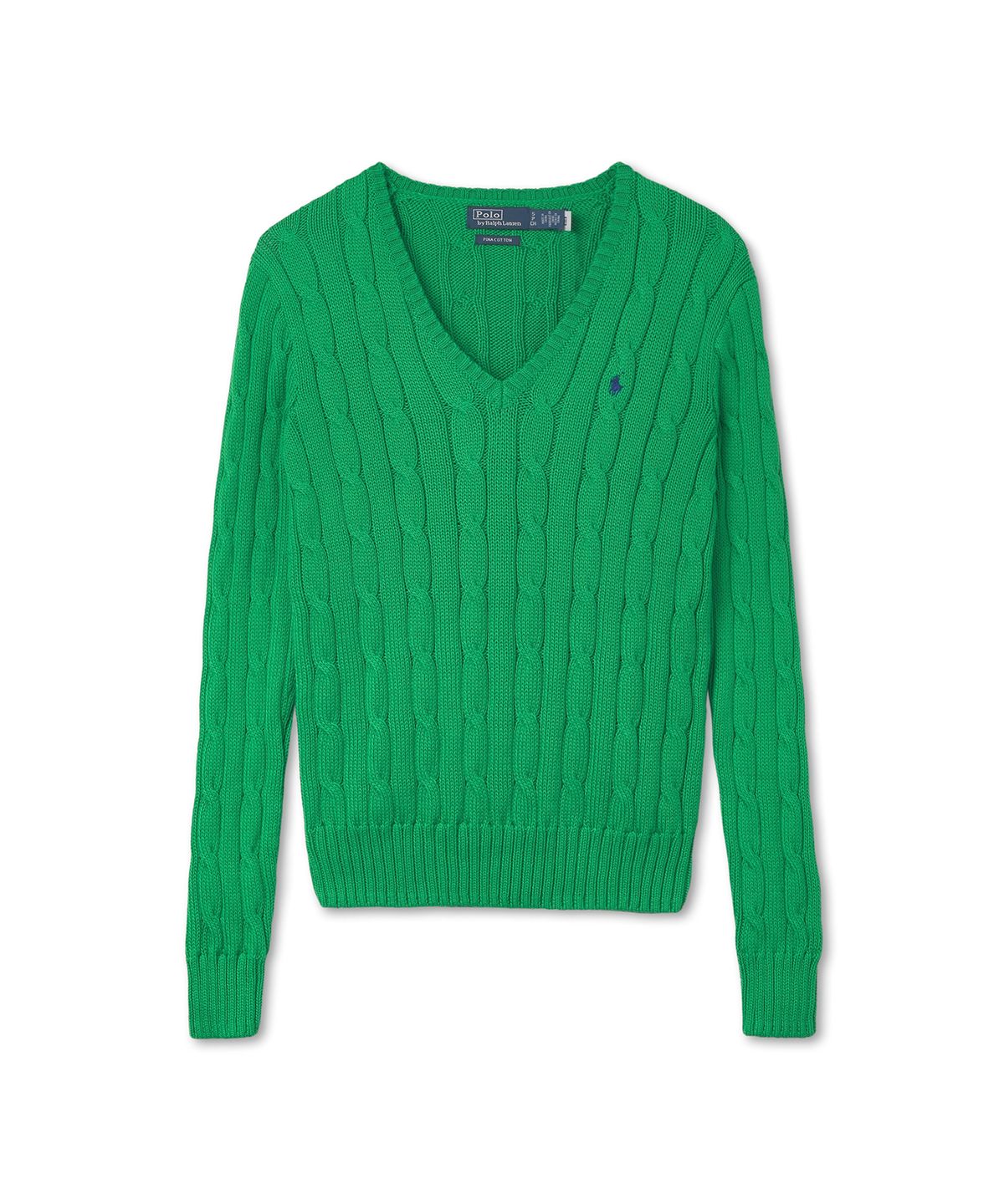 폴로 랄프 로렌(POLO RALPH LAUREN) W 케이블 니트 코튼 V넥 스웨터 - 그린
