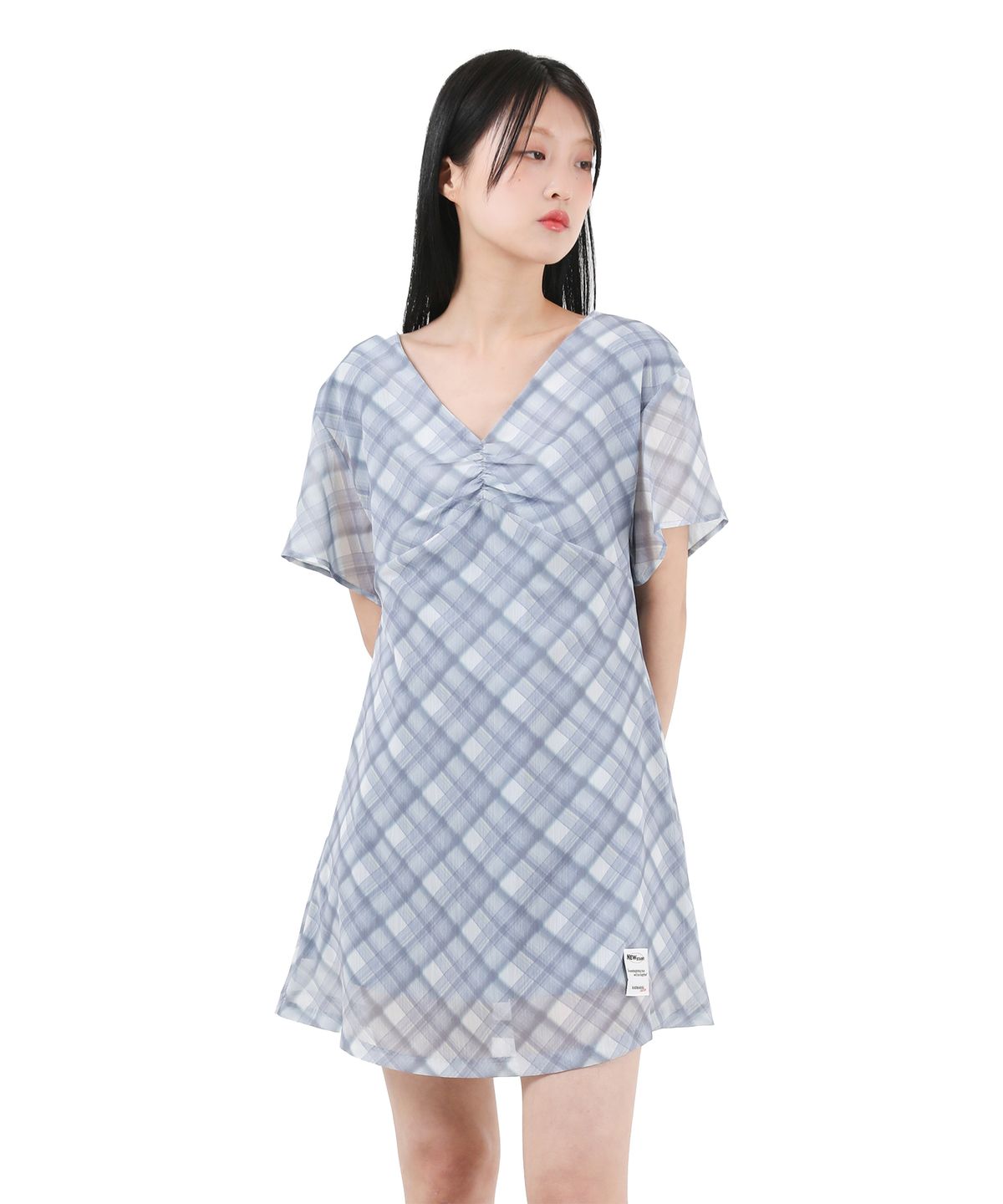 카타르시스(KATHARSIS) 쉬폰 미니 원피스 블루체크  ONE SIZE