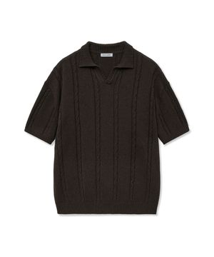코튼 캐시미어 케이블 카라 니트 [브라운]