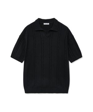 코튼 캐시미어 케이블 카라 니트 [블랙]