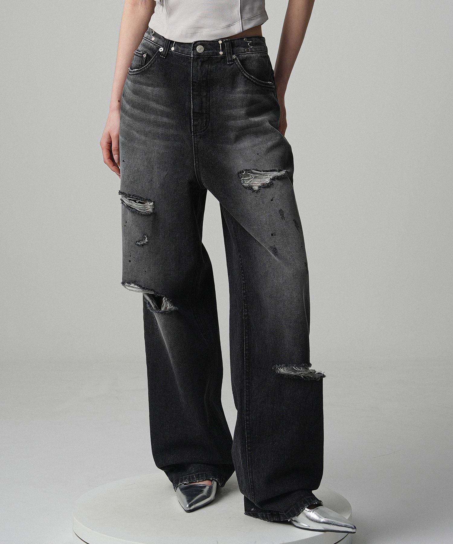 ☆AVANDRESS☆ BUCKLE PAINTING DESTROYED DENIM PANTS BLUE AD4 AVANDRESS