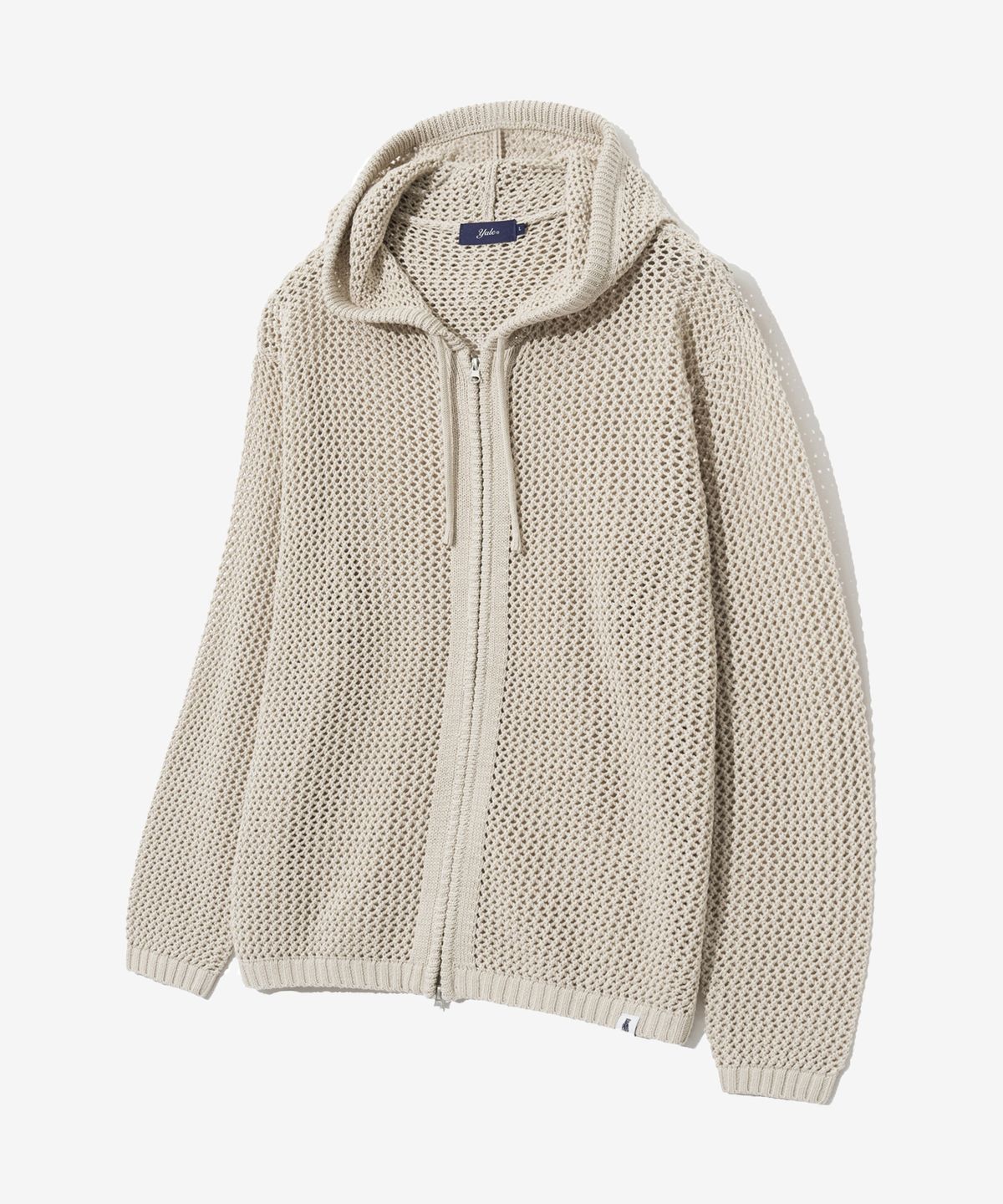 예일(YALE) MESHED HOODIE KNIT ZIP-UP GREEN BEIGE