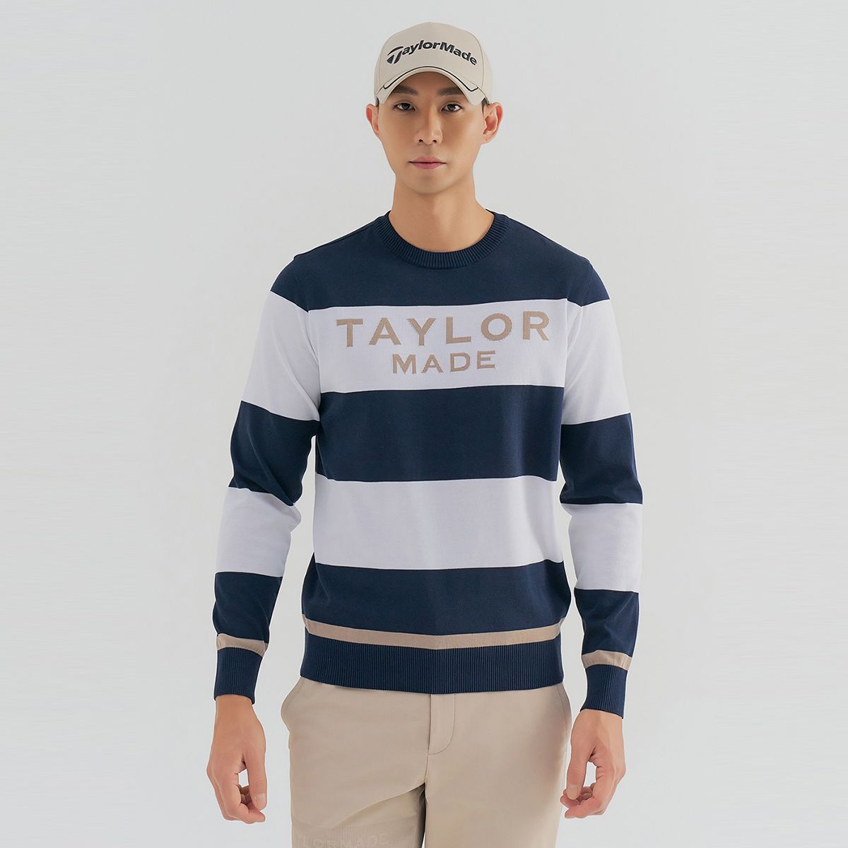 테일러메이드 어패럴(TAYLORMADE APPAREL) 남성 스트라이프 라운드 니트 TSN-11HG24-915