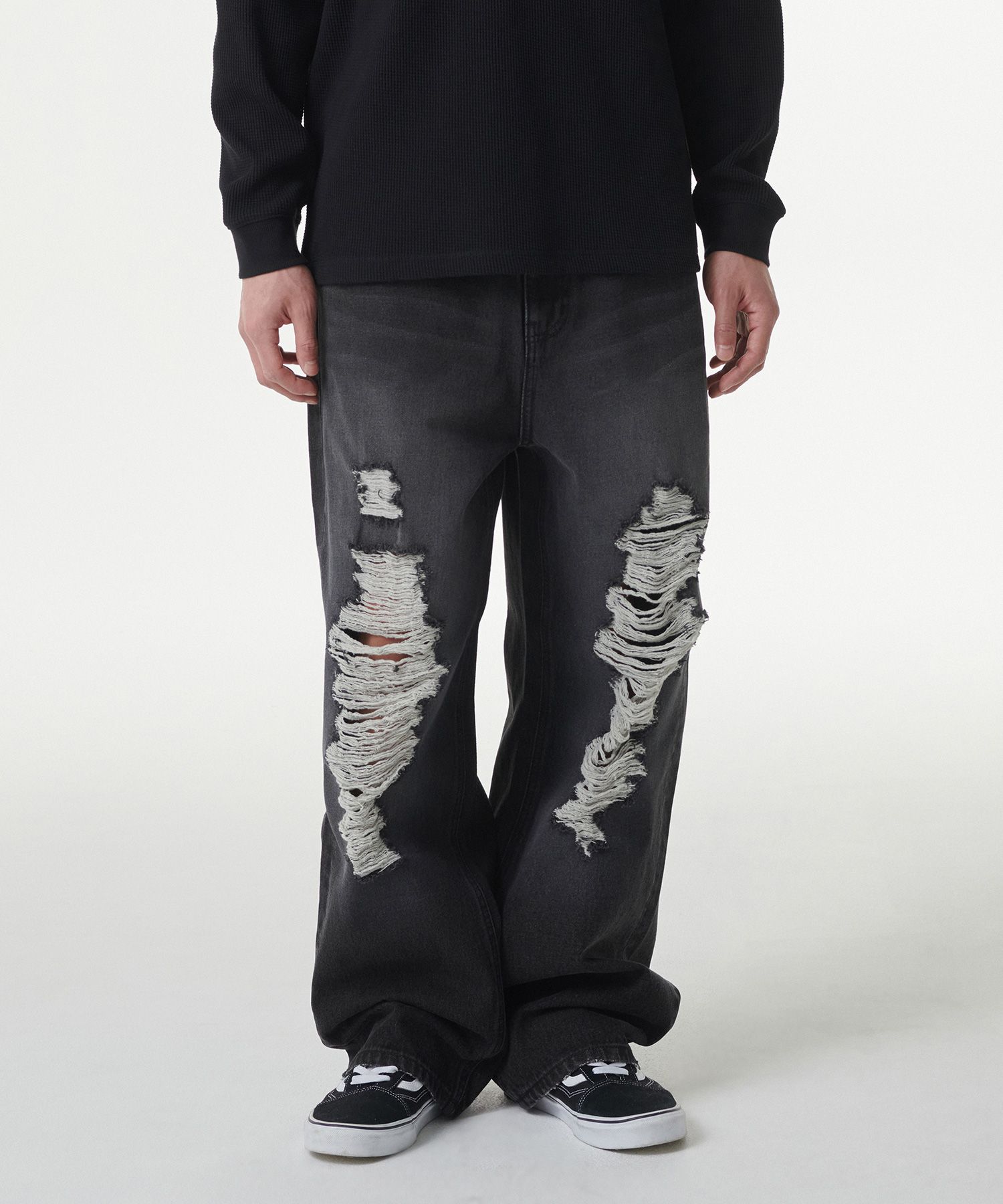 ★MUSINSA STANDARD★ Front destroyed wide denim pants washed MUSINSA | MUSINSA STANDARD Front Destroyed Wide Denim Pants