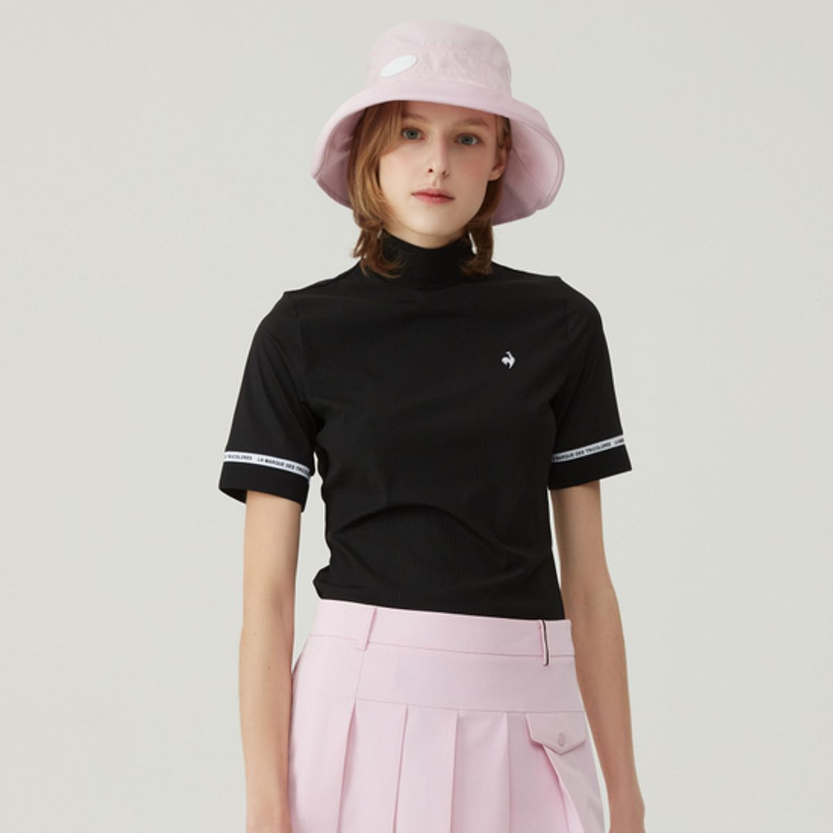 르꼬끄 골프(LECOQ GOLF) 여성 하이넥 골지 반팔 티셔츠 (GP122LTS37)