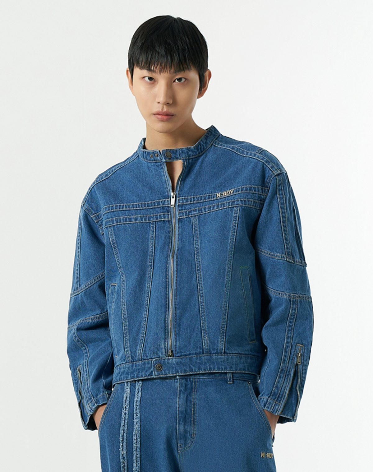 엔디와이(NDY) 유니 NY 데님 바이커 자켓 블루