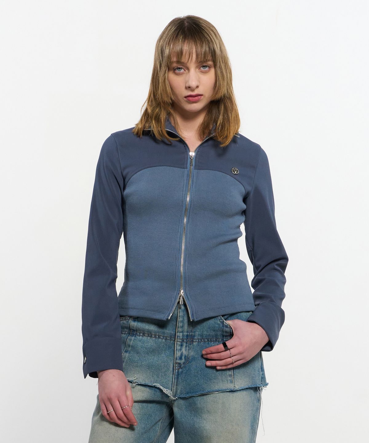 킴지수(KIMZISU) Ribbed Slim Zip-up _ BLUE