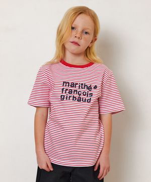 ENFANT FLOWER LOGO STRIPE RINGER TEE red