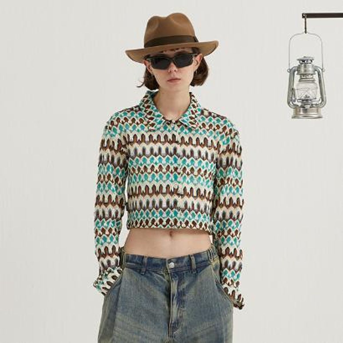 펜필드(PENFIELD) PATTERN CROP CROCHET SHIRT MINT_FQ2WR15U