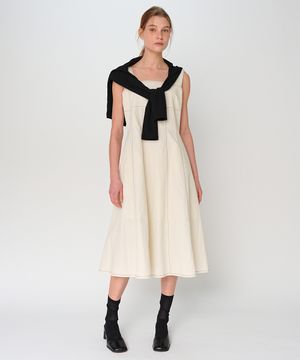 SLEEVELESS STITCH LONG DRESS / IVORY
