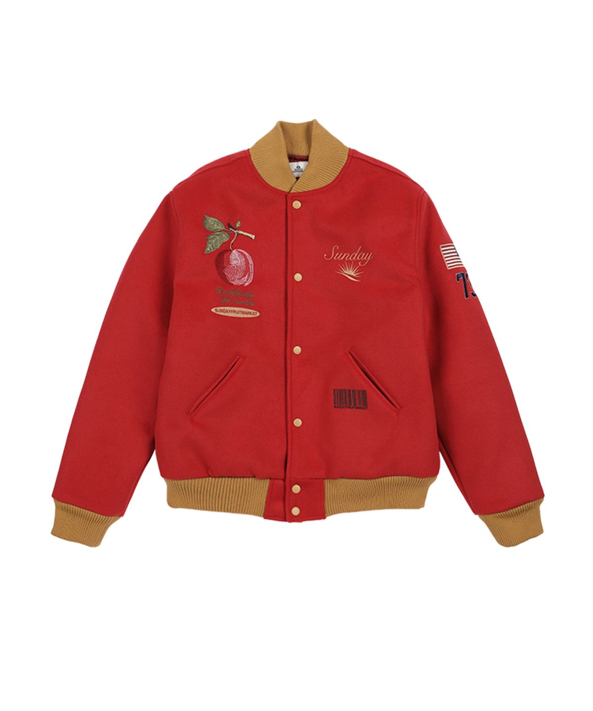 선데이후르츠마켓(SUNDAY FRUIT MARKET) APPLE VARSITY JACKET RED