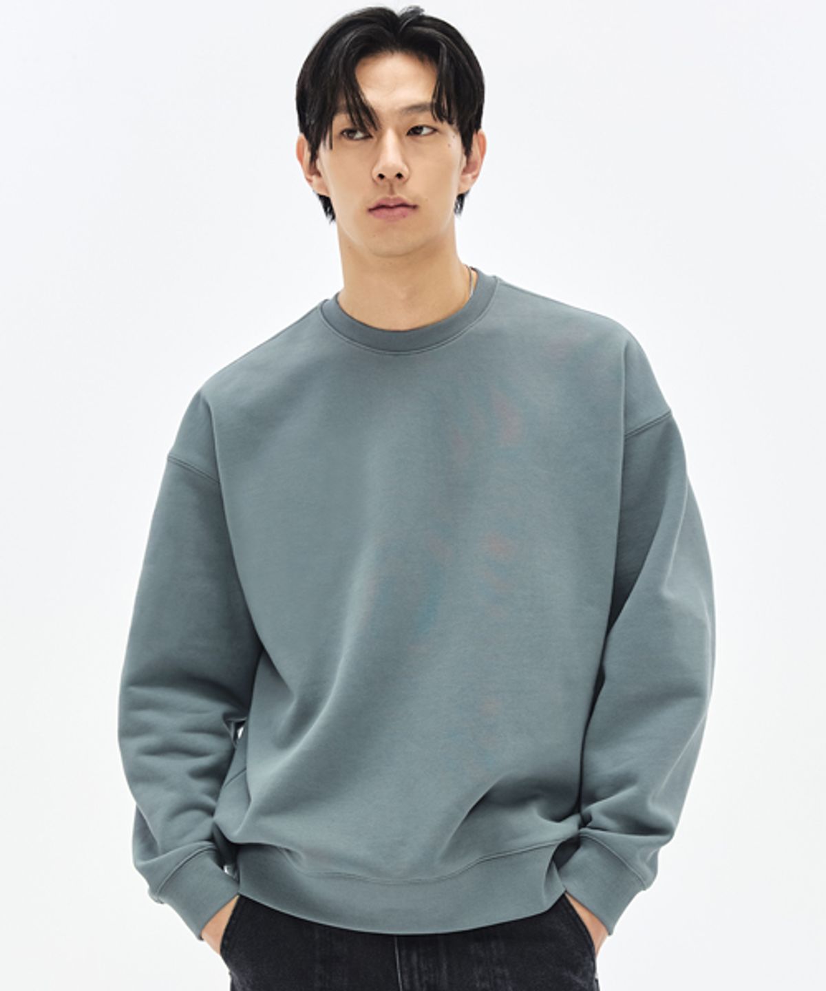 소버먼트(SOVERMENT) 950G 솔리드 맨투맨-카데트 블루-[오버핏]